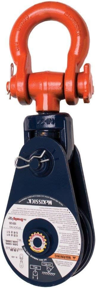 Crosby McKissick 419 Light Champion Snatch Blocks with Shackle | 3-Inch Sheave Diameter | 2 Ton Working Load Limit | 5/16 – 3/8 Inch Wire Rope Size | BB Bearing Code | 109037