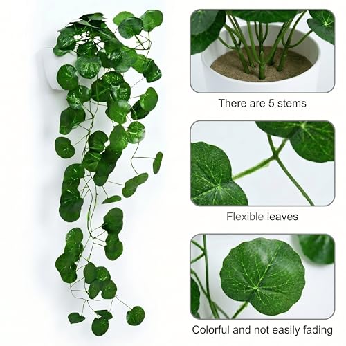 Image of Dekorly Artificial Hanging Garland with Pot - 100cm Rose Vine, 10cm Decorative Pot for Table, Shelf & Wall Decor (4, Vines-08)
