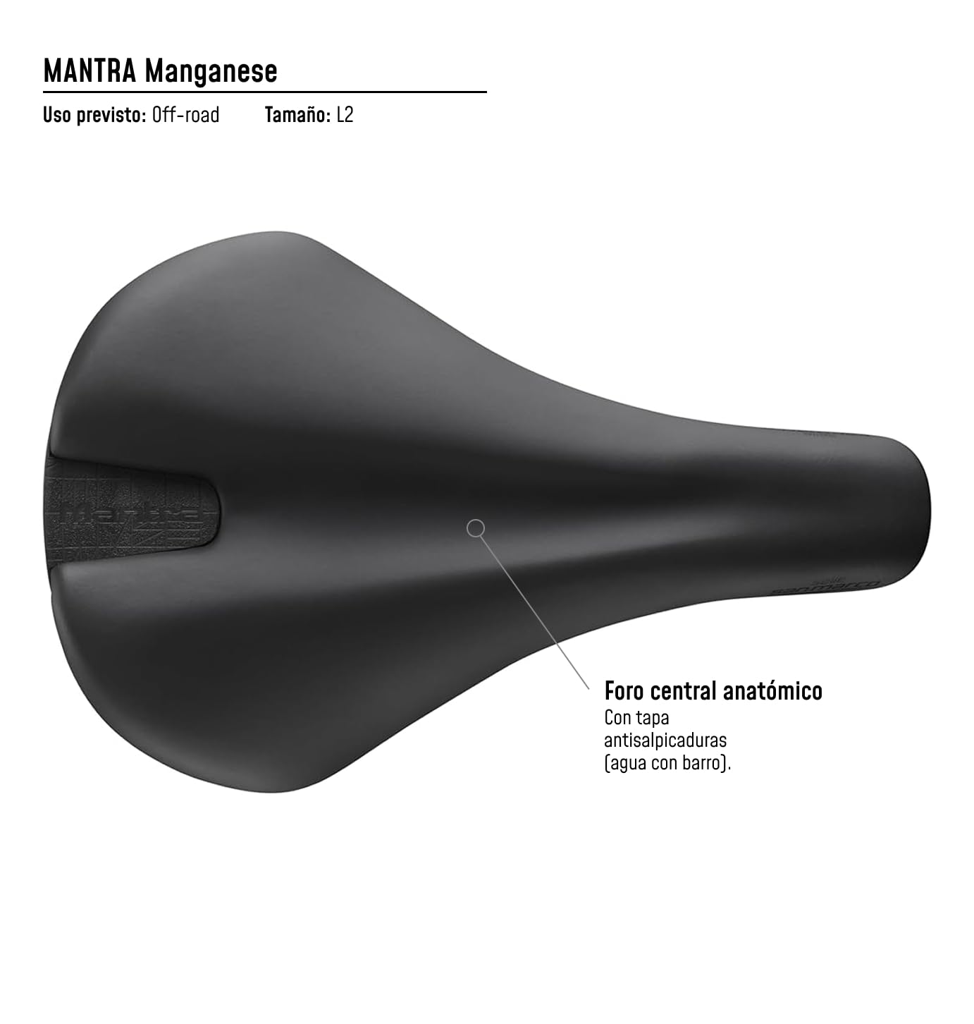 Selle San Marco Mantra Manganese - Sillín Bicicleta Off-Road, Trail, Cross Country, Agujero Anatómico, Funda Protectora, Rail Manganeso - Negro, L2