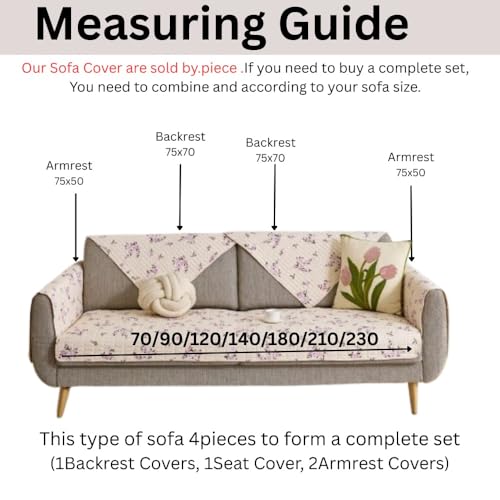 Image of HOMETHREADS Anti-Skid Sofa Protector Mat: Premium Printed Cotton Slipcover with Strong PVC Non-Slip Backing, (Beige Purple, 1Pc Backrest | 70x75cm)