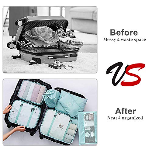Packing Cubes for Travel-7Pcs Travel Cubes Set Foldable Suitcase Organizer Lightweight Luggage Storage Bags (Blue)