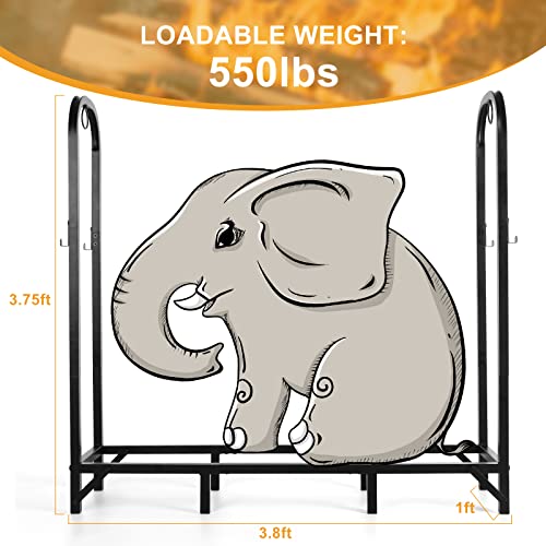 Simniam 4Ft Firewood Rack Outdoor, Indoor-Outdoor Universal Wood Rack For Firewood, Includes 2 Sets Of Hooks For Hanging Items, For Patio Firewood Storage, Steel Pipe Wood Rack Tool Accessories（Black #TOP3