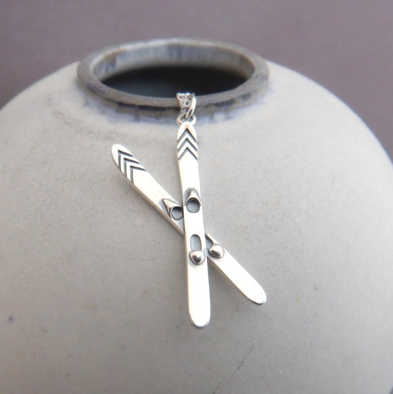 Collana con sci in argento sterling 925, piccolo ciondolo invernale, per donna, sport, montagna, hobby, stagione fredda, regalo per sciatori, atleti, piccola e delicata | con catena da 18 pollici |