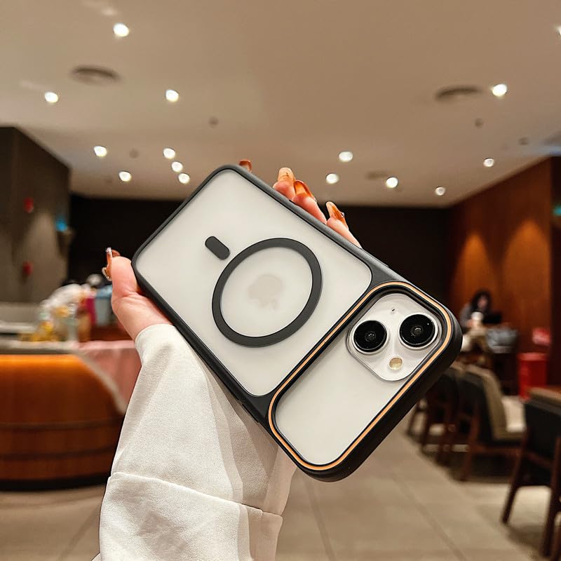 Image of LuxuryKase Frosted Clear MagSafe Case for iPhone 15 | Translucent Matte Back | Soft TPU Bumper + Hard PC Back | Raised Camera Protection | Wireless Charging Compatible - Black