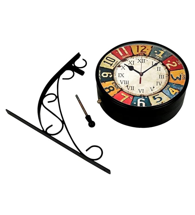 Horloge double face vintage marron 20,3 cm avec support mural