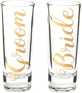 Party Shot Glasses - Bride Groom Couple Shot Glasses with Gold Foil Print