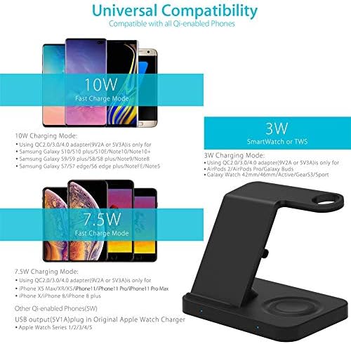 FACEVER 5 in 1 Wireless Charger Stand Fast Qi Charging Station Dock  Compatible for Apple Watch Airpods iPhone 11 Pro Xs Max XR X 8 Plus Samsung  S10 S9 Note 10 Galaxy