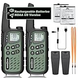 SOCOTRAN TH25 Rechargeable Walkie Talkies for Adults,2Pack FRS Walkie Talkies Rechargeable 3 Miles with Type-C Charging Cable,Flashlight,NOAA Two Way Radio for Outdoor,Family,Camping (Green)