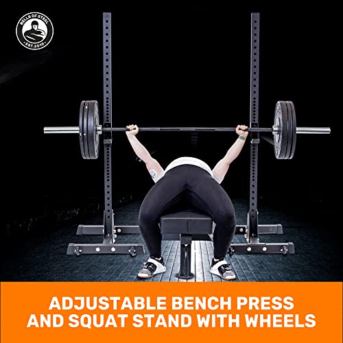 Image of Bells of Steel Adjustable Bench Press Rack and Squat Rack for Home Gym and Commercial - Premium Triple Padded J-Cups for Power and Olympic Bar - 12 Gauge Steel Squat Stand, 600 lb Capacity
