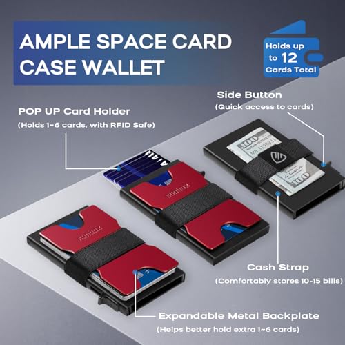 Image of RUNBOX Slim Wallet for Men, RFID Aluminum Pop-Up Card Holder for 12 Cards