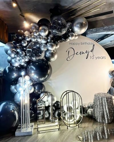 Black Silver Balloons Garland Arch Kit, 146Pcs Latex Balloons Different Sizes 18 12 10 5 Inch for Party Decorations, Wedding Backdrop, Birthday, Graduation - Image 4
