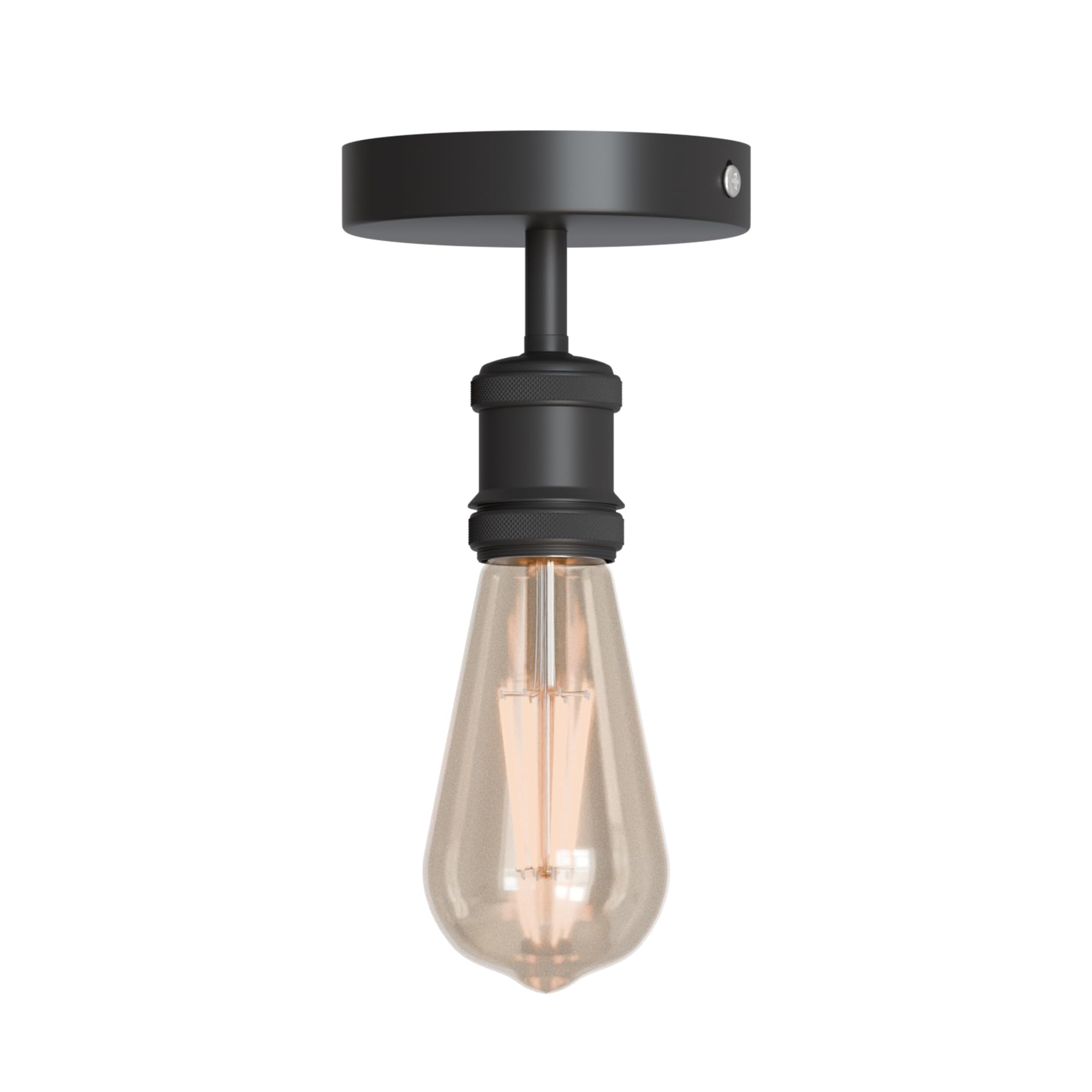Vintage Flush Mount Ceiling Light Fixture Industrial Metal E27 Base Ceiling Lighting for Bedroom Living Room Kitchen Hall Way Restaurant Cafe (Black, with Bulb)