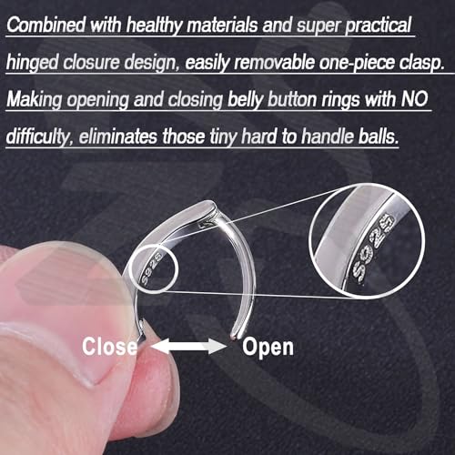 ZS 14G Clicker Belly Button Rings for Women, 925 Sterling Silver Belly Barbell Piercing Gold Reverse Curved Navel Barbell Body Jewelry4