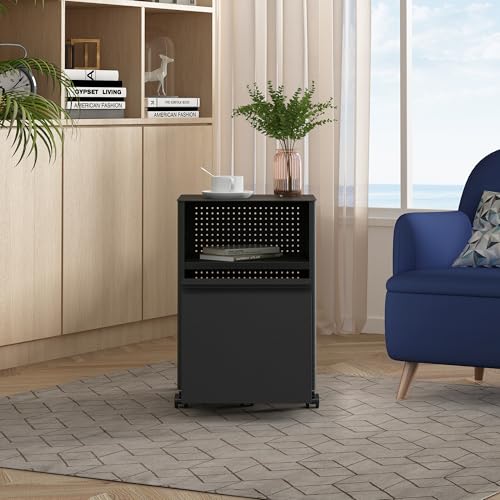[En.Casa] Mobile Contenitore In Acciaio Con Rotelle Organizzatore Da Ufficio Comodino Con Cassetto E Vano Portaoggetti Scomparto Aperto Per Studio Ingresso 54X40X36 Cm - Nero - 5