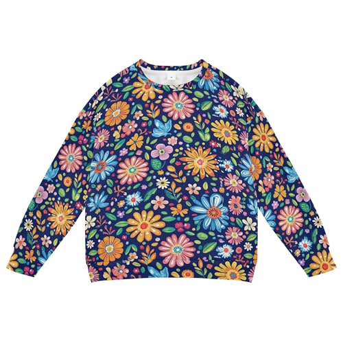 JUNZAN Retro Colorful Flowers Kids Girls Sweatshirt Hoodie Long Sleeve Tops Clothing Shirts Athletic 4T