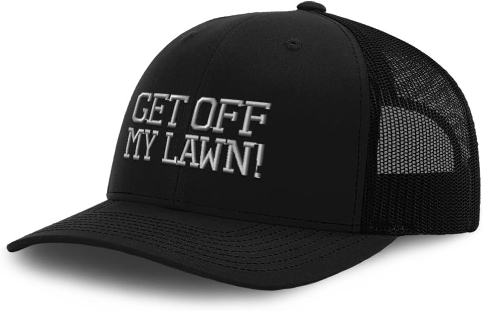 Mesh Cap Hat Embroidered Get Off My Lawn! Embroidery Trucker Hats for Men & Women Cotton