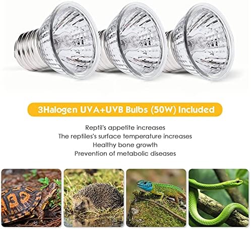 Jomddems Reptile Heat Lamp Tortoise Heat lamp Turtle Light basking lamp UVB Reptile Light with Holder&Switch,UVA UVB Reptile Lamp with Fixture for Lizard Turtle Amphibian&Aquariaum(3bulbs Included)