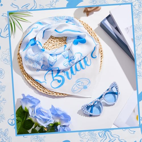 Bride Bandana and Blue Heart Sunglasses Set, Bride to Be Head Scarf Headband Something Blue Bachelorette Party Decorations Favors Accessories Bridal Shower Wedding Bridesmaid Gifts4