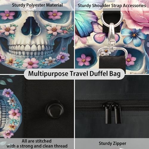 Travel Duffle Bag Gothic Skull Flower Sports Gym Bags for Women Men Weekender Overnight Bags Waterproof Carry On Tote Bag Workout Bag for Dance Swimming Yoga Hospital3