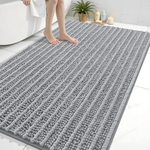 Image of Arotive Luxury Large Bathroom Rugs 70x46, Extra Soft Thick Absorbent Shaggy Chenille Bath Rugs, Machine Wash Dry, Bath Mats for Bathroom Floor, Tub and Shower, Home Decor Accessories, Light Grey