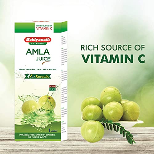 Image of Baidyanath Jhansi Asli Ayurved Amla juice 1L Rich In Vitamin C | Immunity Booster | Safe for Diabetic No Added sugar | Paraben free | Cold-Pressed, Pure & Natural