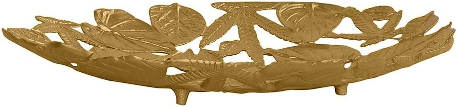 De Kulture Handcrafted Leaves Oval Gold Centerpiece Decorative Tray (Small), Ideal Tableware Flower Decorations, Wedding Engagement Ceremony Birthday Party Holiday Décor, 17 x 11.5 x 2.5 (LWH) Inches