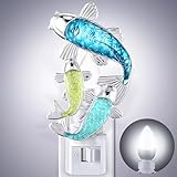 Fish Night Light, Beach Night Light, Plug into Wall Lamp with Manual Switch, LED Energy Saving Bulb and 360° Rotating Plug, Beach Theme Nautical Decor for Kids Bedroom, Bathroom, Hallway