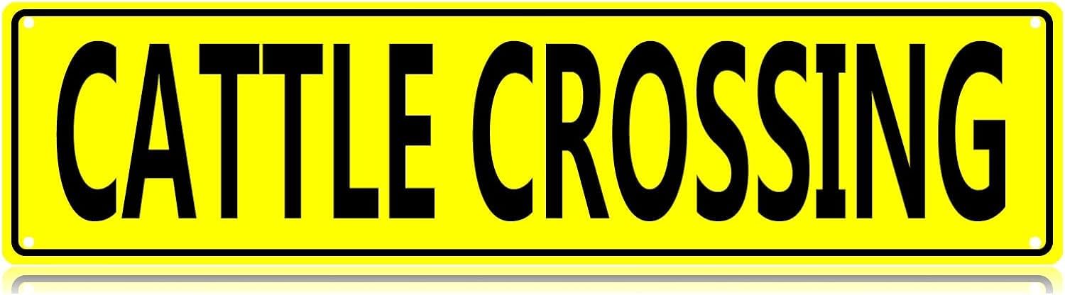 Cattle Crossing Street Metal Sign Cow Ranch Funny Vintage Slim Tin Signs 4x16 Inch Wall Art Decor Iron Poster for Home Farmhouse Bar Cafe Garage Indoor Outdoor Gift