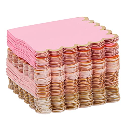 Sparkle And Bash 100 Pack Pink Scalloped Cocktail Napkins With Gold Foil Accents For Bridal And Baby Shower (3-Ply, 5 X 5 In) #TOP3
