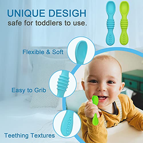 Silicone Baby Spoons 4 Pack, First Stage Toddler Utensils Led Weaning Training Spoons, Toddler Self Feeding Chew Spoon For Babies Over 6 Months, Bpa Free #TOP3