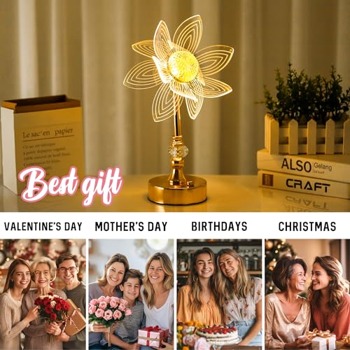 Image of 3D Acrylic Flower Decorative Ambient Table Lamp - Colorful Night Light, Touch Switch, Dimmable, Creative Night Light for Bedroom, Living Room, Holiday Decoration, Elegant Romantic Lamp (Flower-2)