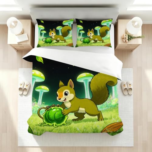 Ensemble de literie 240x260 écureuil vert parure de lit adulte microfibres - 3