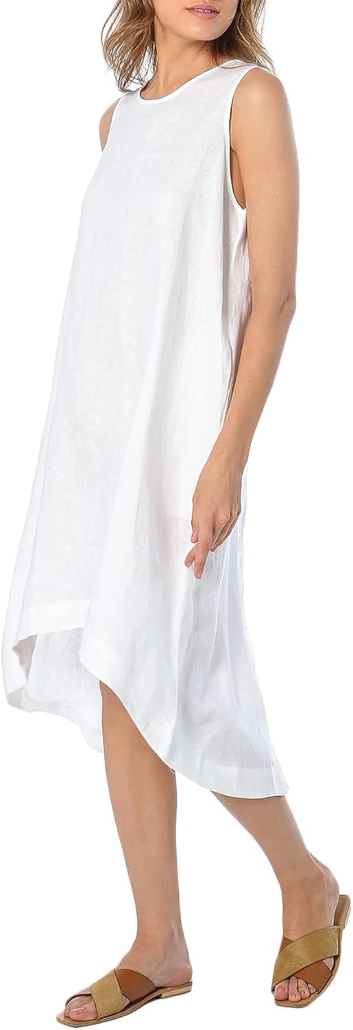 Amazhiyu Women’s 100% Linen High Low Midi Dress with Pockets for Summer Casual Flowy Dresses - Image 2