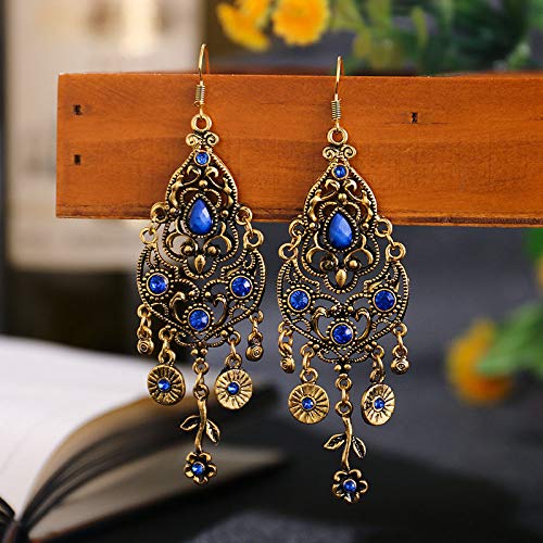 KHJH Boucles d'oreilles pour Femmes,Boucle d'oreille Vintage Bohème Ethnique Baroque Creux en Filigrane Artisanat Goutte d'eau Lustre en Zircon Élégant Exquis Crochet De Poisson Percé Boucles D' Cover