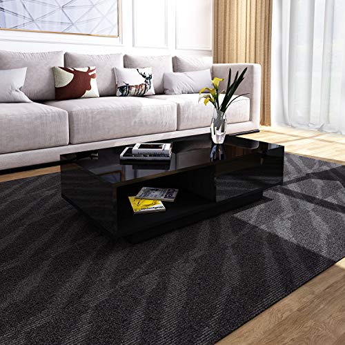 Senvoziii Couchtisch Schwarz Hochglanz Wohnzimmertisch mit Schubladen und Fach öffnen Sofatisch für Wohnzimmer Cover