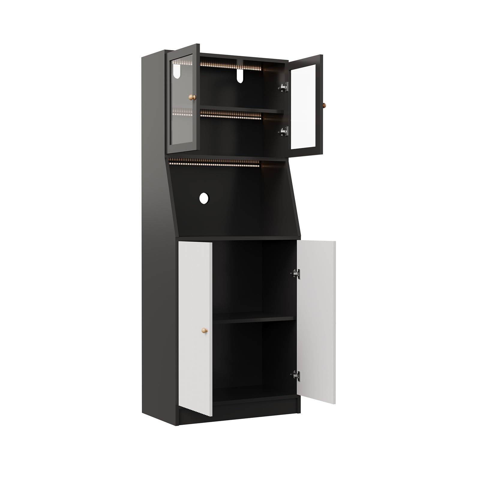 Küchenschrank mit Arbeitsfläche, Buffetschrank mit LED, Mehrzweckschrank, pantryküche, Vorratsschrank mit verstellbaren küchenregal, Küche, Wohnzimmer, Esszimmer, Kabelloch,Schwarz,180x70x40cm