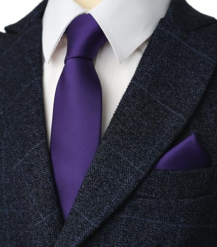 Image of Boy's Solid Tie with Pocket Square Set, Regular Necktie for Children and Kids, Self-Tied