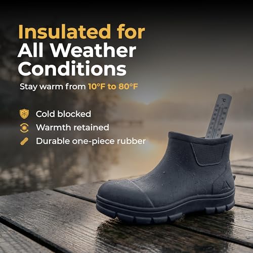 Image of Waterproof Deck Boots for Men & Women | Lightweight, Anti-Slip Rubber Rain Boots, 10 oz each | Pull-On Fishing & Ankle Boots for Sailing, Boating, Docks, Camping | Garden Boots for Everyday