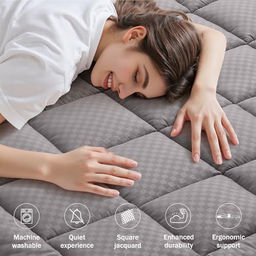 OLANLY King Quilted Fitted Mattress Pad, Elastic Fitted Mattress Topper, Cooling Soft Mattress Cover Stretches up to 21 Inches Deep, Machine Washable Mattress Protector (78x80 inch, Light Grey) by OLANLY - Image 2