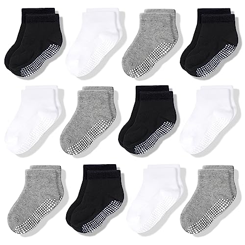Image of CozyWay Baby & Toddler Socks With Grippers Non Slip Low Cut Grip Socks for Girls and Boys Soft Comfy Cotton 12 Pack