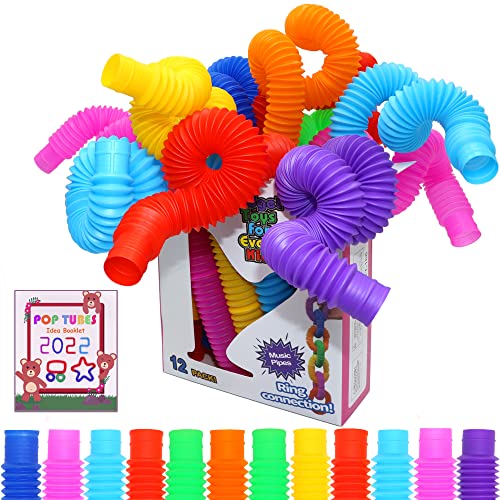 12 Pack Pop Tubes Sensory Toys, UrChoice Fine Motor Skills & Learning for Toddlers, Fidget Toys for Sensory Kids and Stocking Stuffers for Kids Learning Toys