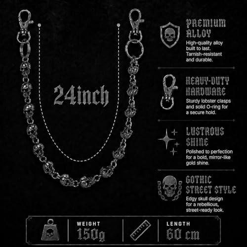 Image of Wallet Chain - Skull Chains for Pants Jeans Purse Bag, Punk Gothic Style,Suitable for Parties /Stage Performances /Everyday Wear, emo Y2K accessories