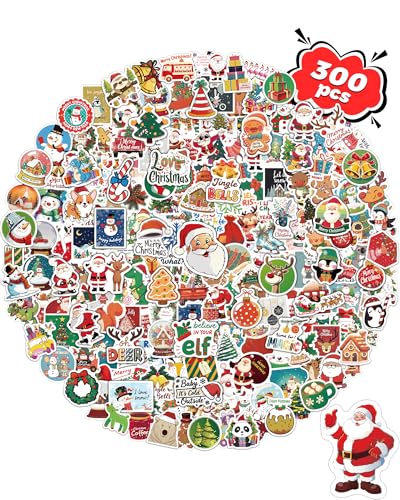 300 PCS Christmas Stickers for Kids, Christmas Party Favors Stocking Stuffers Vinyl Water Bottles Stickers Crafts Gifts for Classroom Students Holiday Sticker for Kids Teens Adults