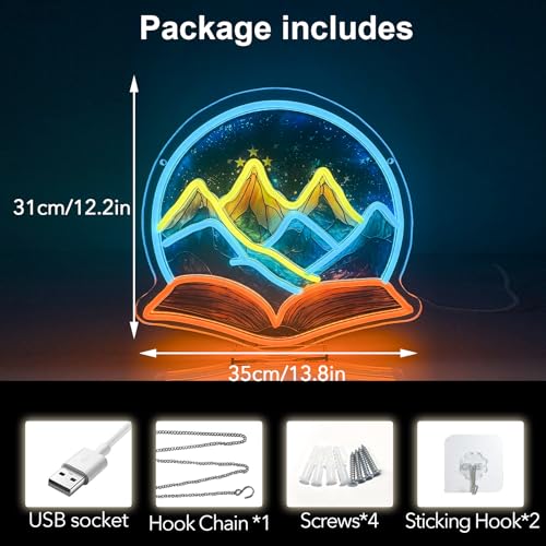 Image of Book Neon Sign - Throne of Glass LED Neon Light - ACOTAR-Inspired USB Night Light for Readers, Bedroom & Novel Fans Book Shelf Decor (12.2x13.8In)