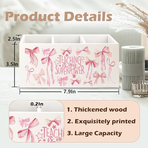 Image of Teacher Appreciation Gifts Wooden Pen Pencil Holder for Office Desk, Back to School Gifts for Teacher, Coquette Pink Preppy Teaching is My Superpower Makeup Brush Toothbrush Holder Organizer
