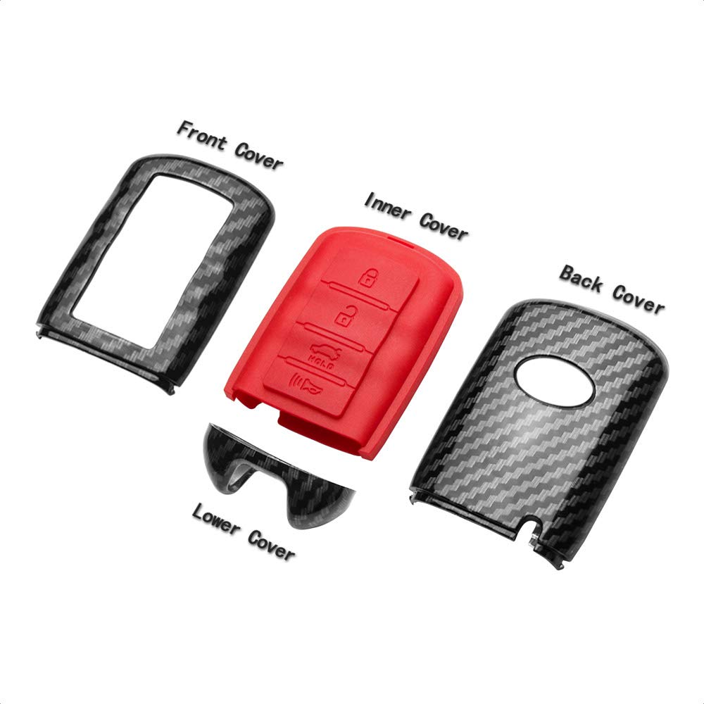 TANGSEN Smart Key Fob Case Compatible with KIA Cadenza K900 4 Button Keyless Entry Remote Personalized Protective Cover Plastic Carbon Fiber Pattern Red Silicone