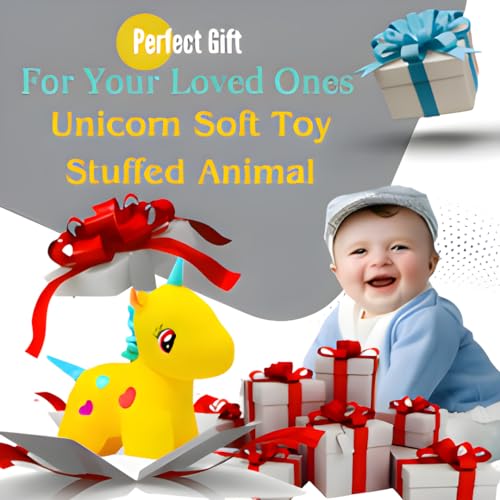 Image of Unicorn Soft Toy - 25cm (Yellow) | Plushies Aniamal Stuffed | Kids Toys for 2-5 Years Boys & Girls | Gift for Girlfriend