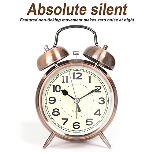 Ayrely® Super Loud Alarm Clock For Heavy Sleepers Adults,Twin Bell Retro 4 Inch Silent Non-Ticking Quartz With Backlight, Alarm Clocks For Bedrooms Bedside(Copper Red) #TOP1