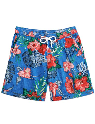 Short de plage hawaïen homme JOGAL motif tropical léger avec poche utile