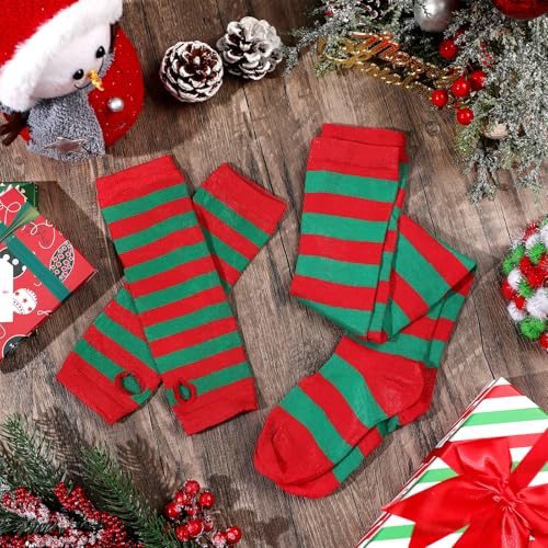 Image of Geyoga Arm Warmers Leg Warmers Striped Thigh High Socks Fingerless Gloves Stockings Christmas Halloween